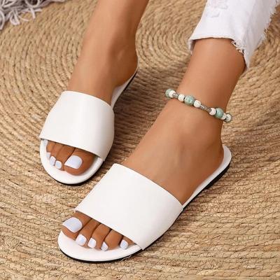 Женская обувь 2024 года, женские тапочки с открытым носком, повседневные тапочки для улицы, женские тапочки с круглым носком, на плоской подошве, женские