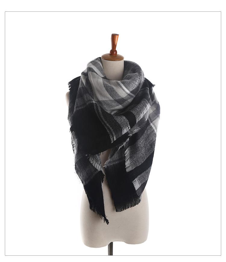 Men's and Women's Autumn and Winter Elegant Wide Black and White Plaid Scarf, Shawl