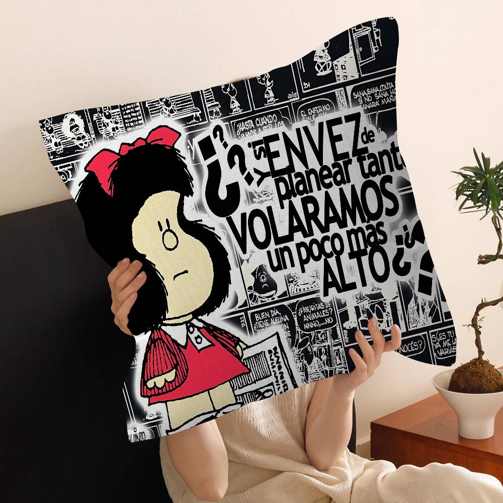 M-Mafalda Girl Pillow Gift Home Office Decoration Bedroom Sofa Car Cushion Cover Case 45X45