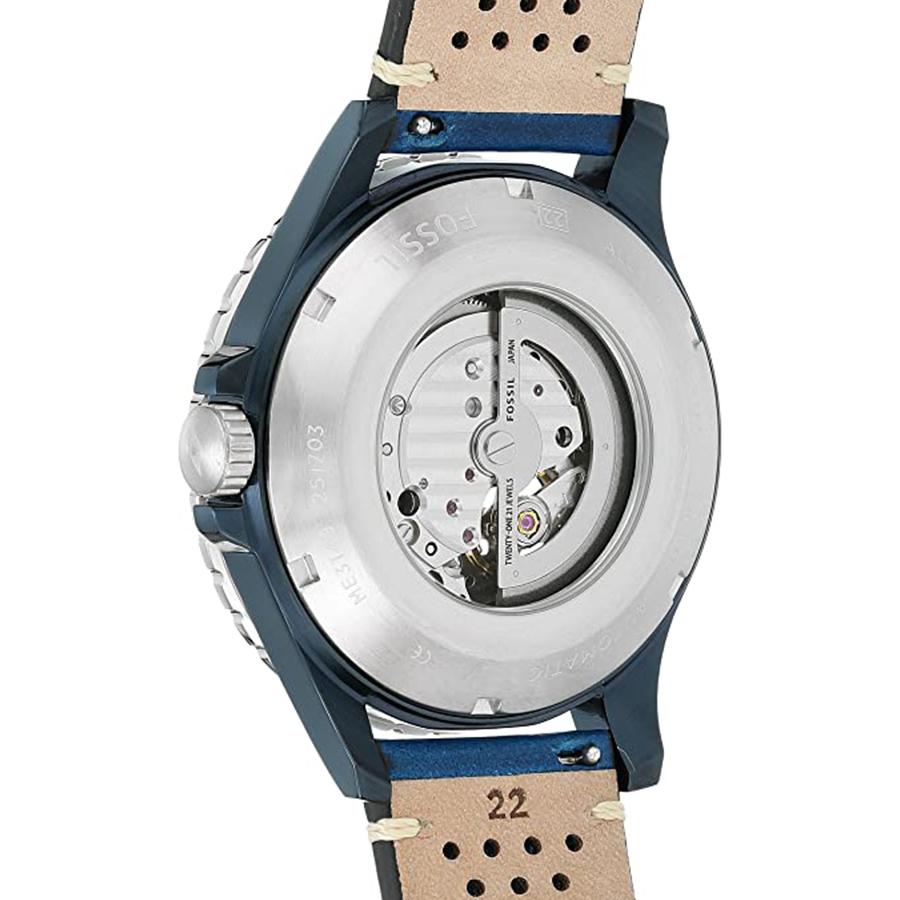 Fossil Мужские спортивные часы Crewmaster с автоматическим механизмом, синим циферблатом и синим кожаным ремешком - ME3149