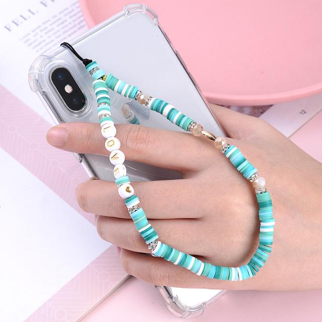 Модные женские акриловые глиняные каменные бусины, цепочка для мобильного телефона, ремешок для мобильного телефона, подвесной шнур, брелок для ключей, ювелирные изделия, настраиваемые