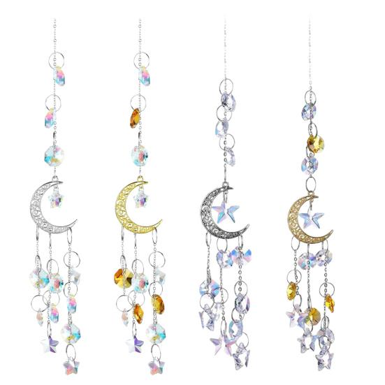 Moon Sun Catcher Prismatic Rainbow Maker Pentagram Beaded Sunlight Catcher Window Hanging Ornament for Bedroom Garden Decor