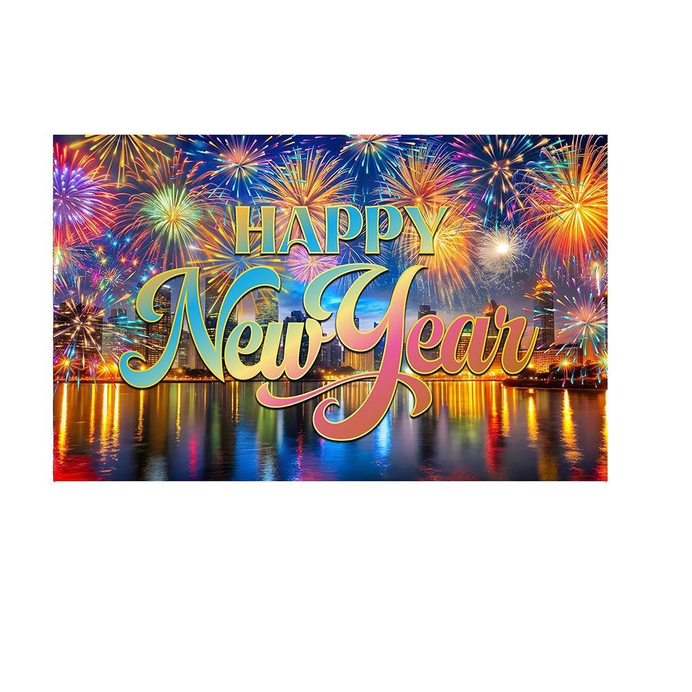 Black Gold 2026 New Year Backdrops Polyester Night Glittering Party Background Colorful Balloon Champagne Photo Background