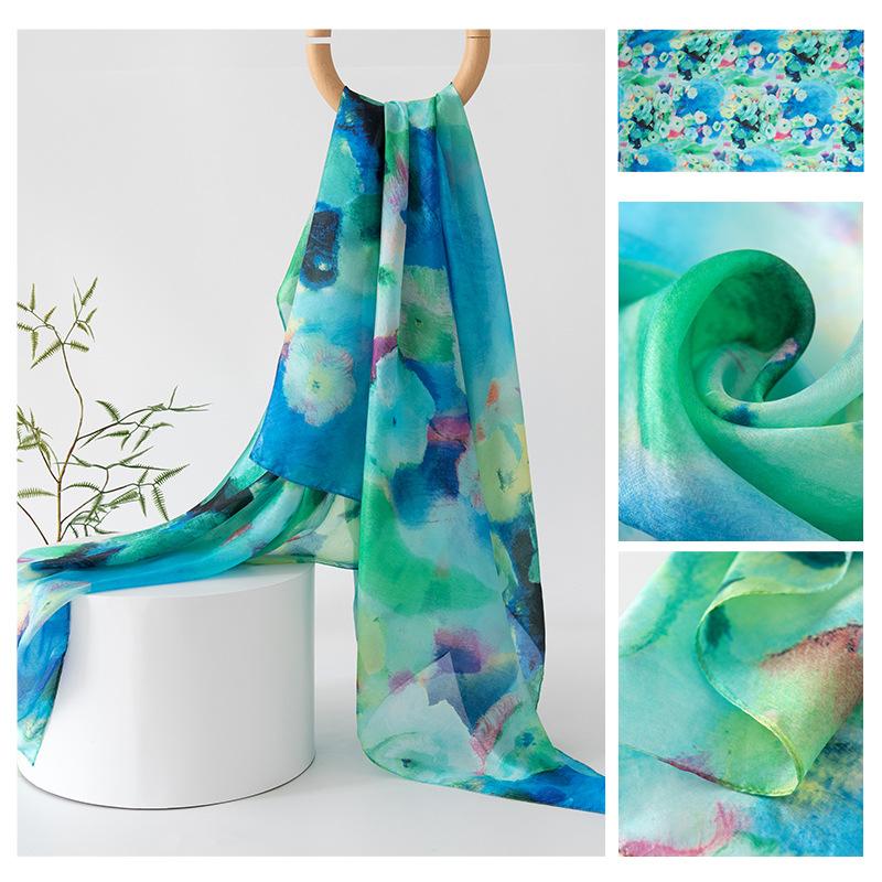 Длинные полосы шелкового шарфа  Высококлассный шарф из тутового шелка  Женский свежий маленький цветочный тонкий стиль  Атмосфера  Большая шаль