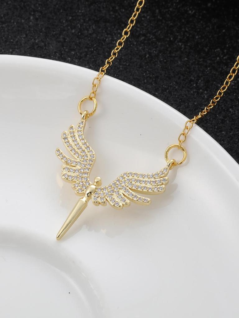 Angel Wings Zircon Bridal Jewelry Set: Necklace & Earrings