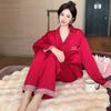 Весенне-осенняя женская пижама с длинными рукавами из ледяного шелка, домашний комплект этого года, праздничная красная пижама, домашний костюм для отдыха