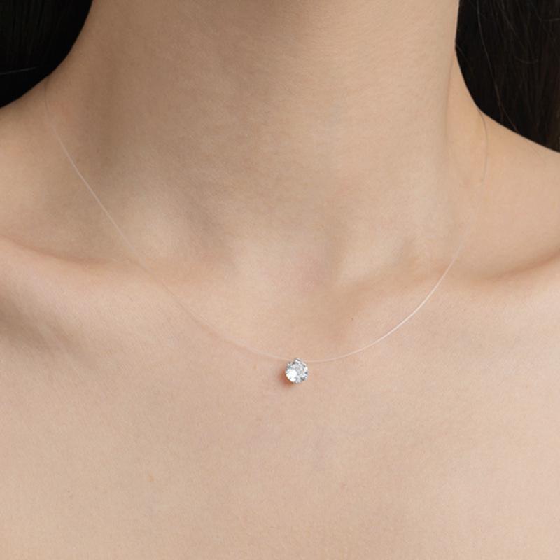 Элегантное колье «Слеза русалки» с цирконом и бриллиантом - Невидимая леска и цепочка для ключицы с восемью бриллиантами огранки «Сердце и стрела»