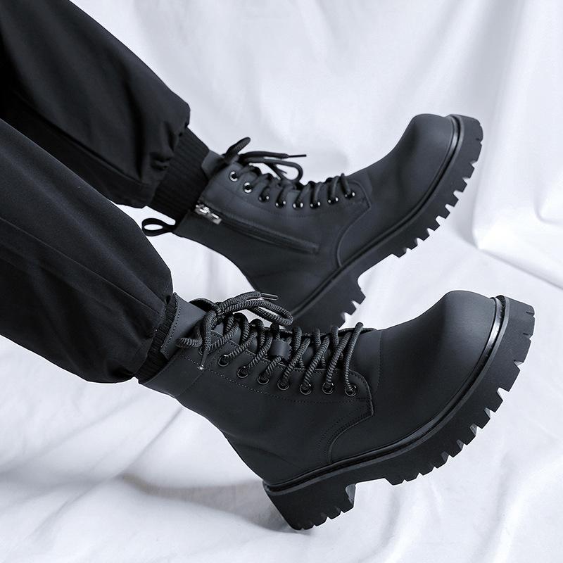 Высокие кожаные ботинки Мартин мужские в британском стиле 2024 новые ботинки-локомотивы увеличивающие рост кожаные ботинки 32058-J