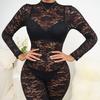 Autumn and Winter Spice Girl Perspective Slim-fit Lace Jacquard Jumpsuit Hollow Long-sleeved Seduction Jumpsuit