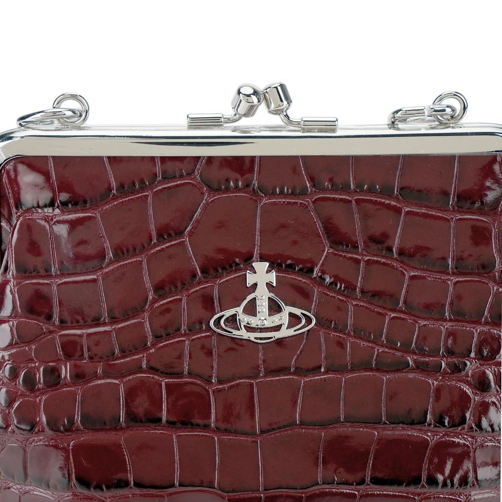 Vivienne Westwood Saturn Logo Detachable Chain Strap Crocodile Pattern Leather Shoulder Crossbody Wallet Women wallet Burgundy 52020003L0039I401