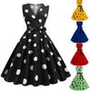 Women's Summer Midi Dress V Neck Sleeveless Dress Vintage Polka Dots Big Swing Hepburn-Style Cocktail Dresse