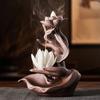 1 Set Incense Burner Elegant Design Hand Lotus Shape Backflow Incense Holder with 10