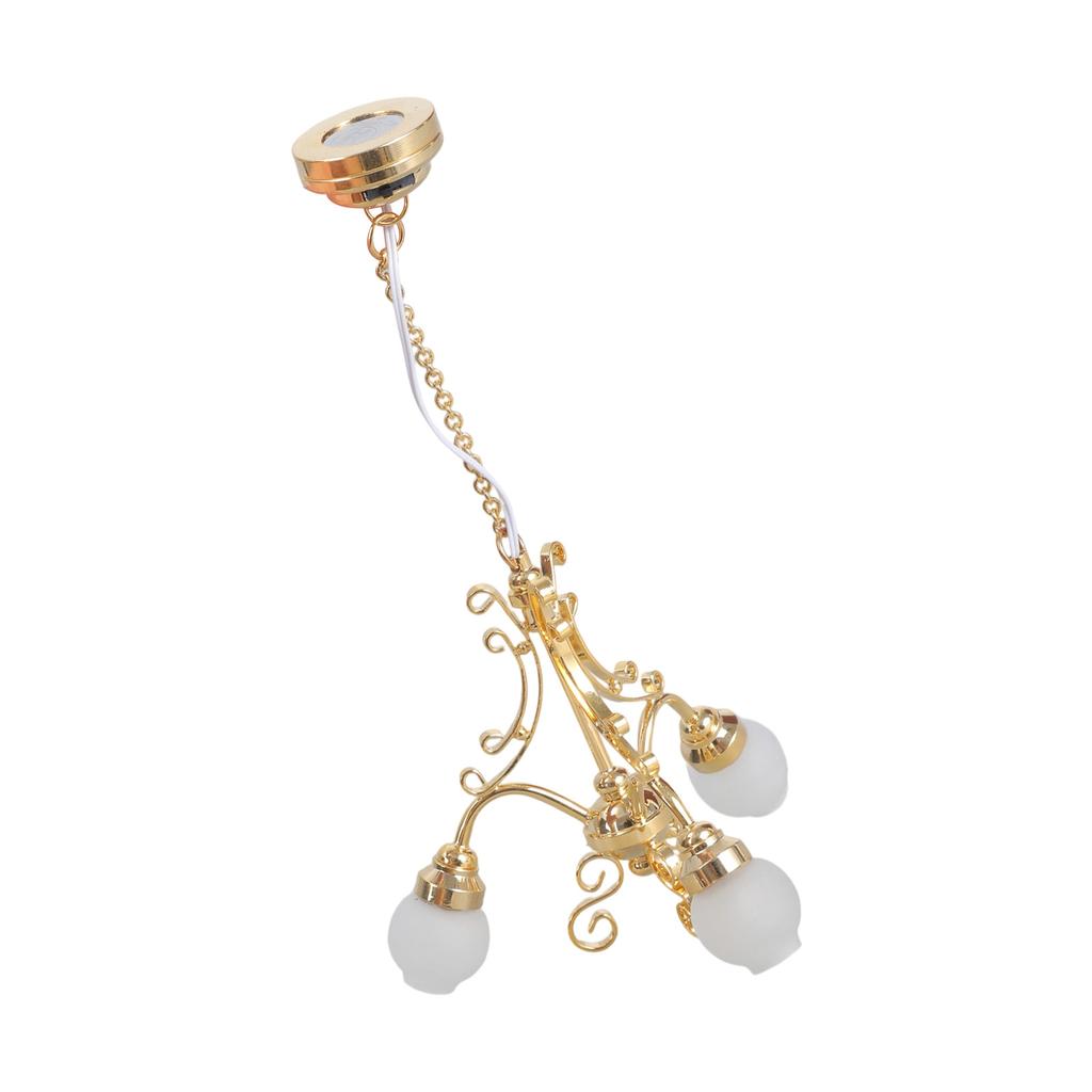 3-рожковая европейская роскошная люстра Металл Стекло Регулируемое освещение для кукольного домика Мебельные аксессуары