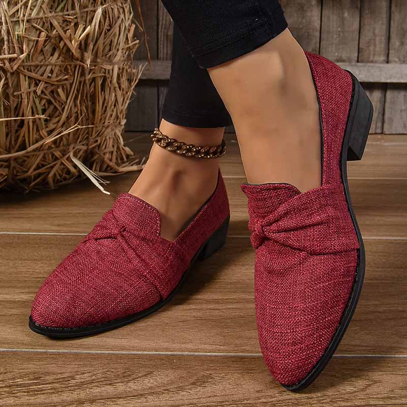Модные холщовые толстые женские мокасины с бантом на среднем каблуке, прогулочная обувь для женщин 2025 года, зимние туфли-лодочки для платья, для путешествий, Zapatos