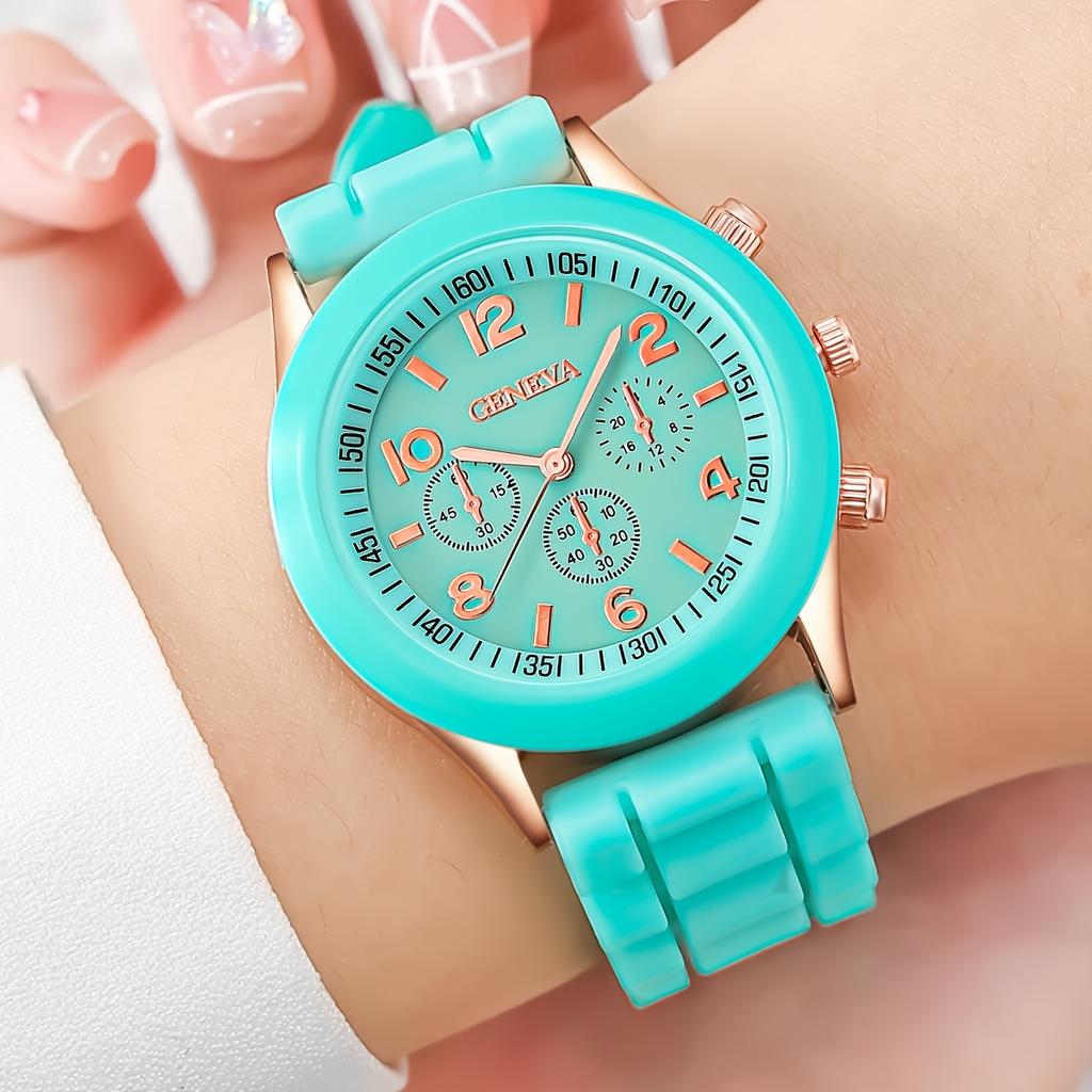 Набор из 2 браслетов для часов, элегантные кварцевые часы с силиконовым ремешком, подходят для повседневной носки, идеальный подарок для друзей и семьи
