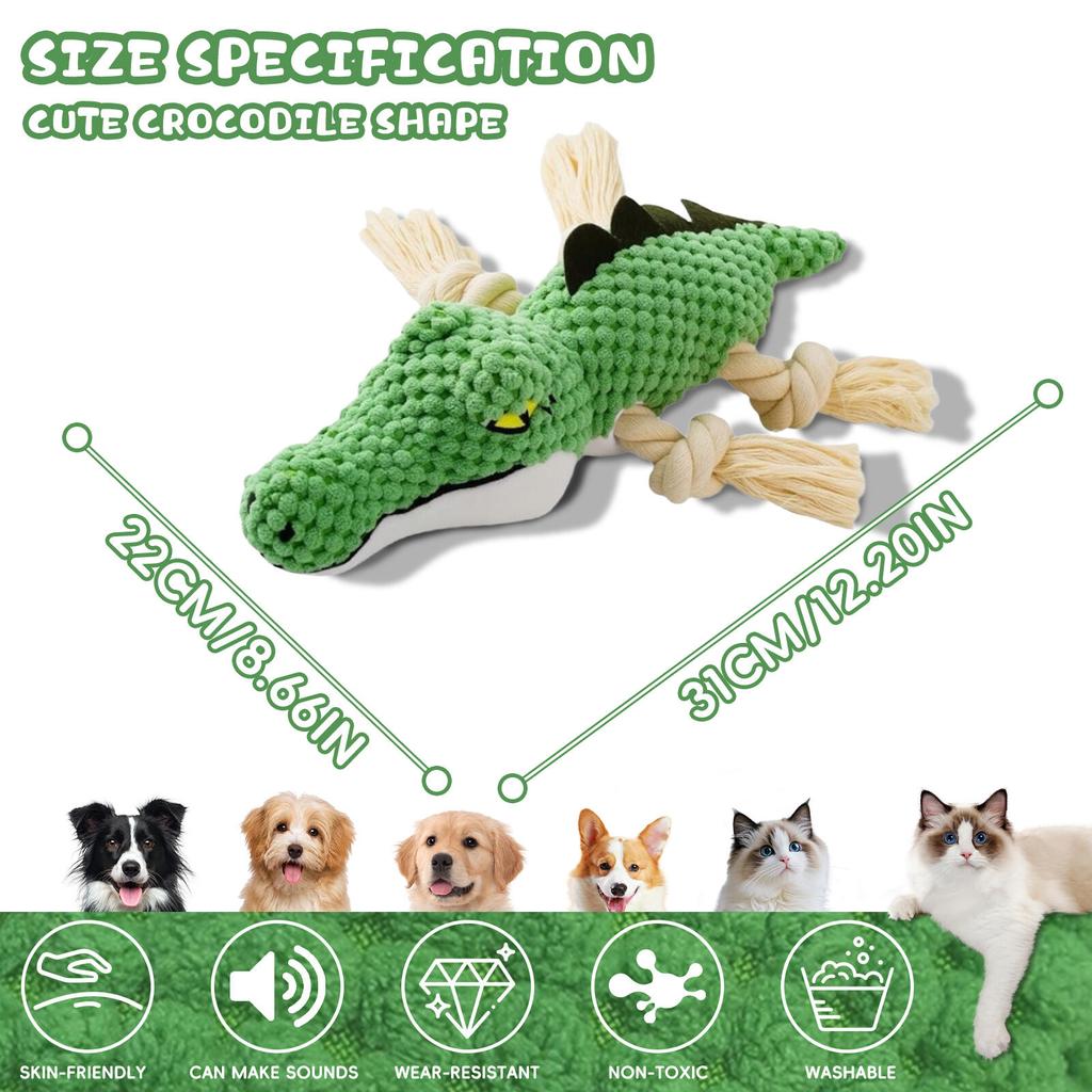 Crocodile Durable Dog Chew Toys Squeaky Interactive Puppy Dog Toys with Crinkle Paper Puppy Chew Toys for Teething