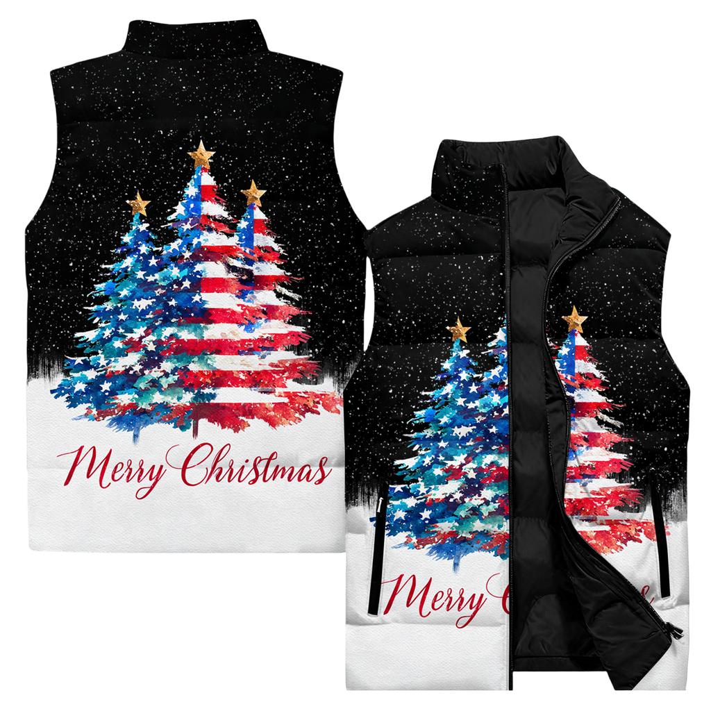 Men's Casual And Fashionable Sleeveless Vest, Solid-color Printed Cotton Jacket