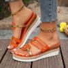 Новые женские модные сандалии с цветными блоками, повседневные летние пляжные шлепанцы без шнуровки, нескользящие шлепанцы на танкетке