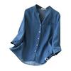 Синяя джинсовая лиоцелловая повседневная однобортная женская блузка с рукавом три четверти, рубашка, модная женская одежда, топы