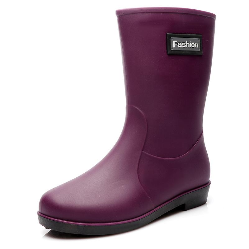 Medium tube rain shoes women wear non-slip water shoes with velvet kitchen work water boots high tube rain boots rubber shoes fashion