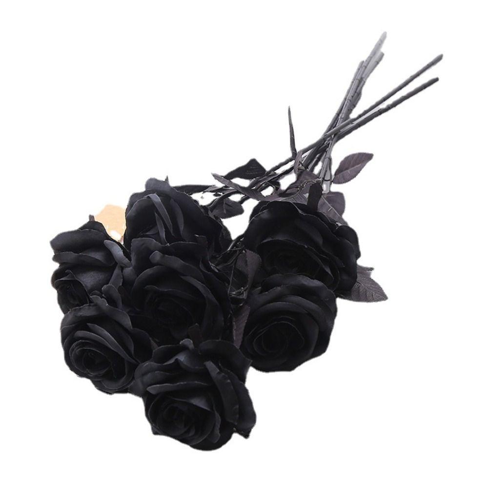 5pcs 50cm Simulation Rose Black Fake Silk Flowers Gift Halloween Black Flower Home