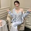 Princess Style 3Pcs Sleep Set Sexy Strap Top Pants Island Velvet Pajamas Set Warm Homewear Soft Winter Loungewear Nightwear