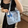 Fashion Embroidery Flower Shoulder Bag Women Large Capacity Ribbon Decoration Handle Bag Casual Commuter Shopping Tote Bag