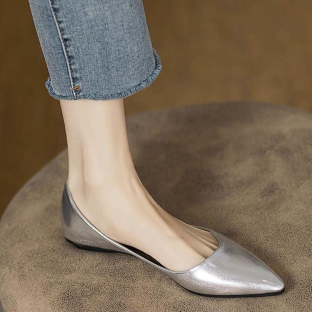 Woman Flats Pointed Toe Moccasins Shoes for Women Silver Slip-on Beau Today Lastest Casual Chic Point Offer Cheap Clearance Shoe