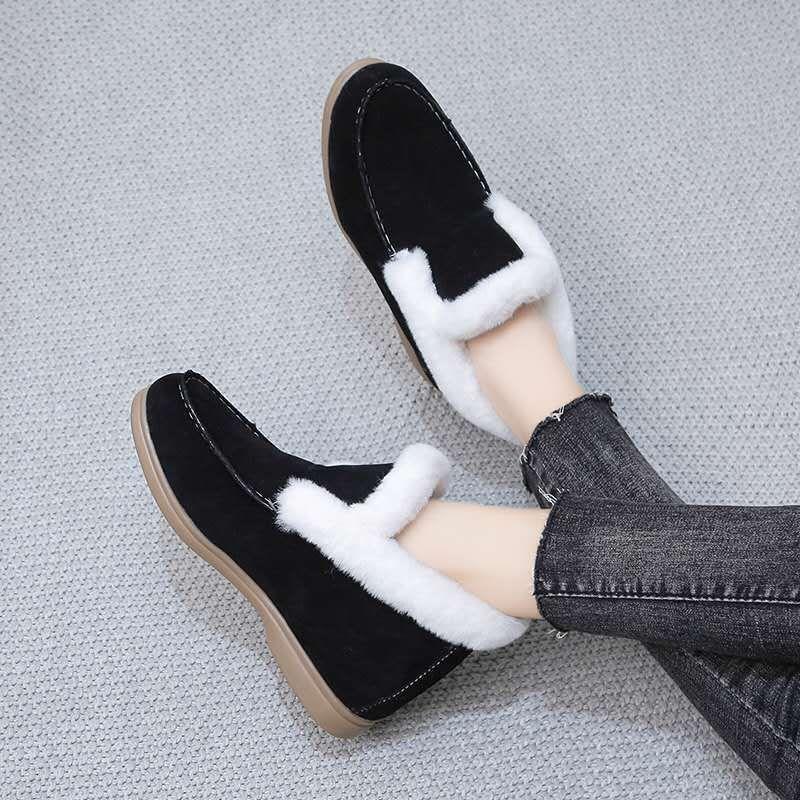 Fashion Women Ankle Boots Cow-suede-leather Boots Natural-fur Warm Winter Boots Slip-on Snow Boots for Girls Lady Sweat Warm Shoes
