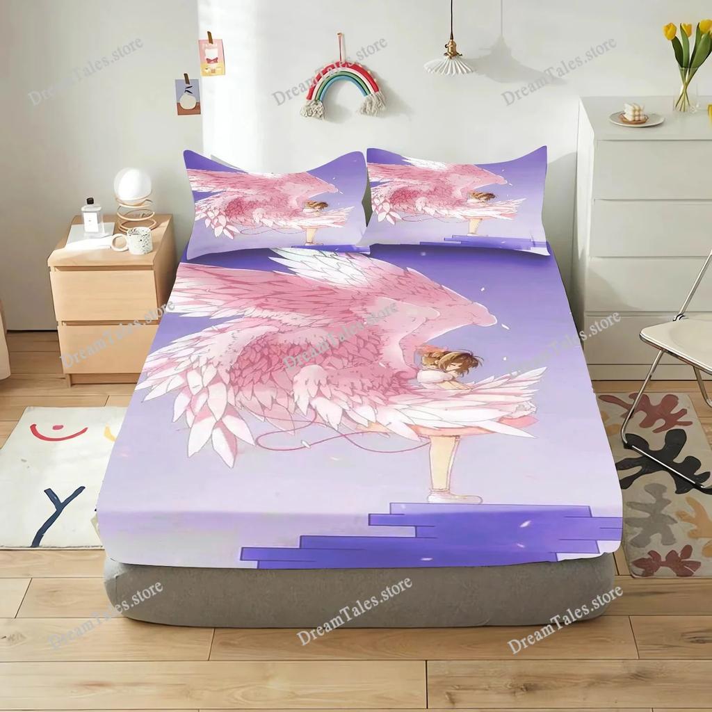Пододеяльник Cardcaptor Sakura для подростка, Эластичное постельное белье, Милые простыни с цифровой печатью, Постельное белье для детей