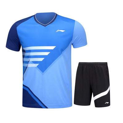 Li Ning Badminton Series, цветной принтованный свитер с V-образным вырезом, футболка с коротким рукавом, шорты со средней талией, повседневный спортивный комплект, спортивный комплект унисекс AATU021-1