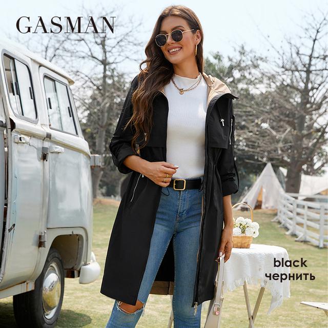 Gasman 2022 женское пальто, весенняя длинная модная брендовая женская куртка с капюшоном на молнии и высоким воротником, женский плащ GW-8279