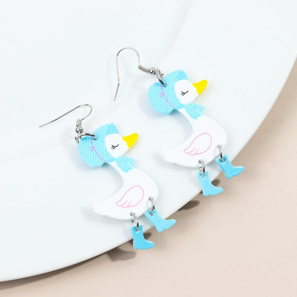 New Cute Christmas Scarf Duck Acrylic Earrings for Women Funny Cartoon High Heels Duck Animal Dangle Earring Novelty Jewelry