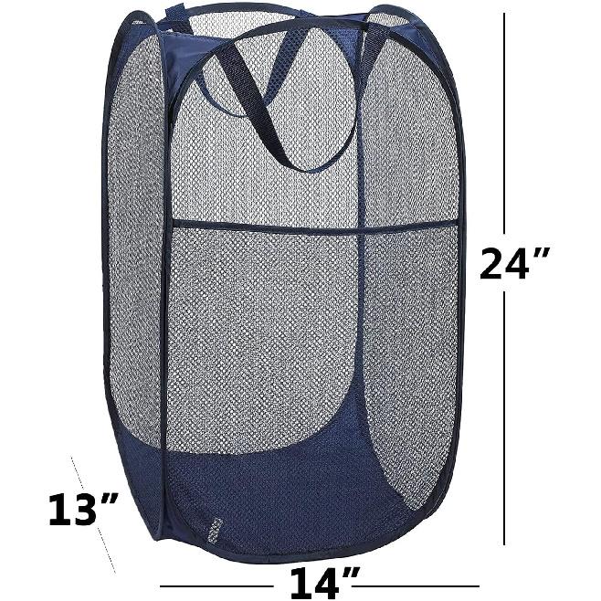 2 Pack Foldable Mesh Popup Laundry Hamper,Laundry Basket Easy to Open and Fold for Dorm,Travel, College Dorms, and More (Black and blue)…