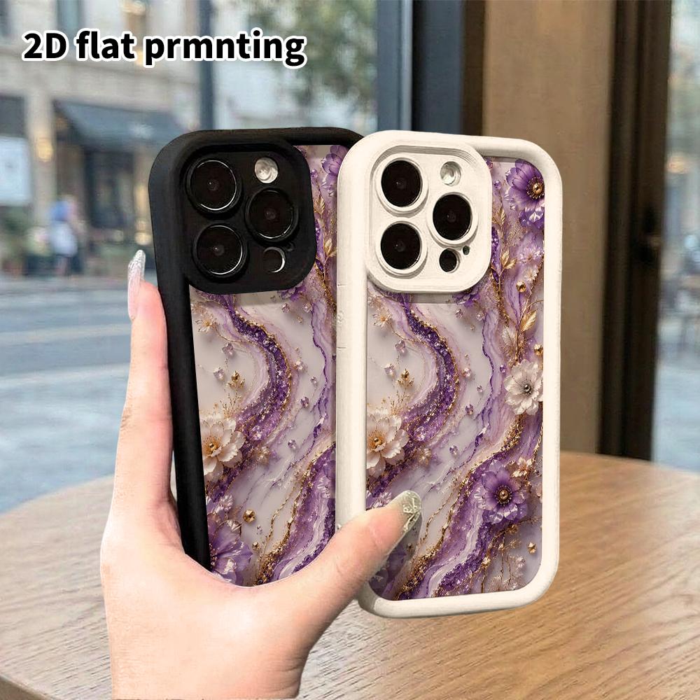 Phone Case: 2D flat design suitable for iPhone 18 17 16 15 14 13 Pro stepped protective case, agate flowers, Christmas and Halloween holiday gift