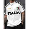 Men's Crew Neck T-shirt With "ITALIA" Print Soft And Breathable Suitable For Outdoor Sports Casual Wear And Holiday Celebrations