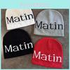 Matin Streetwear Letter Knitted Beanie Warmth Ear Protection Cold Seasons Cap