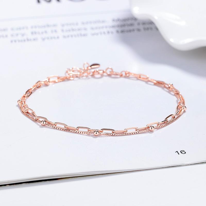 925 Silver Electroplated Double-layer Chain Bracelet Ins Niche Jewelry Women High-end Minimalist Geometric Bead Fashion