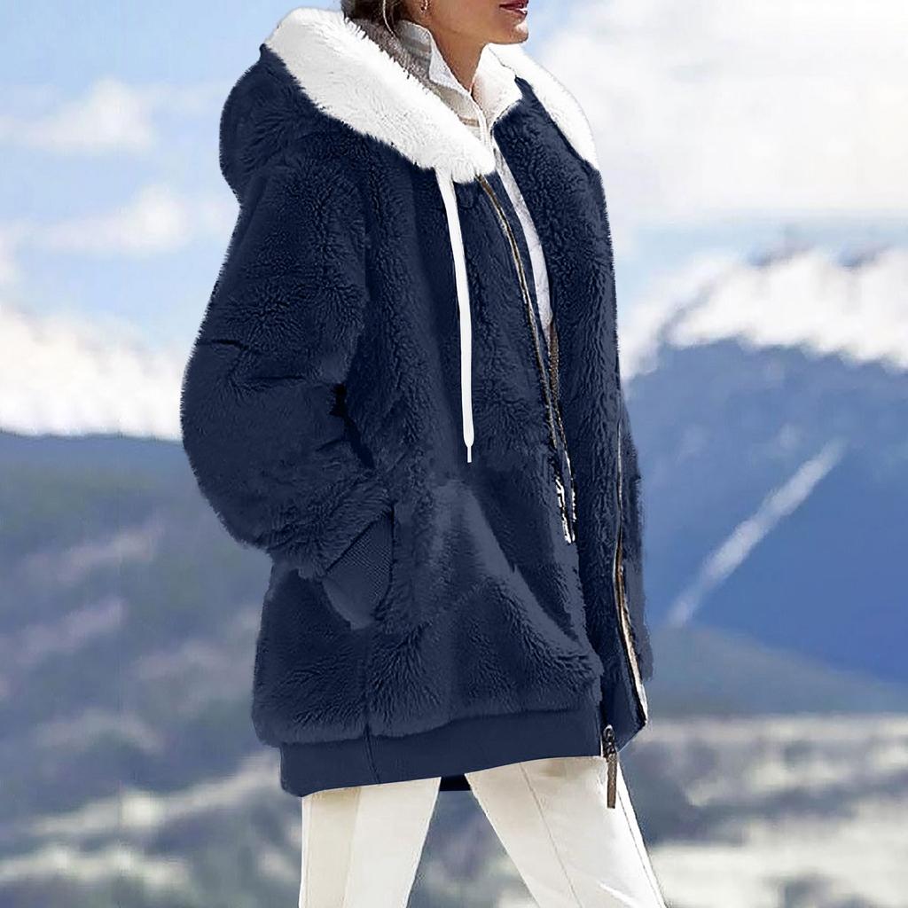 Женская модная пушистая однотонная куртка с капюшоном, длинными рукавами, карманом на молнии, свободного кроя, теплая