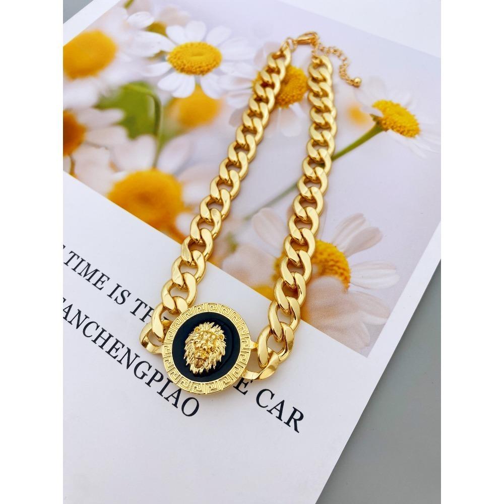 Преувеличенное короткое ожерелье с подвеской в ​​виде головы льва, ювелирное колье из цинкового сплава для женщин