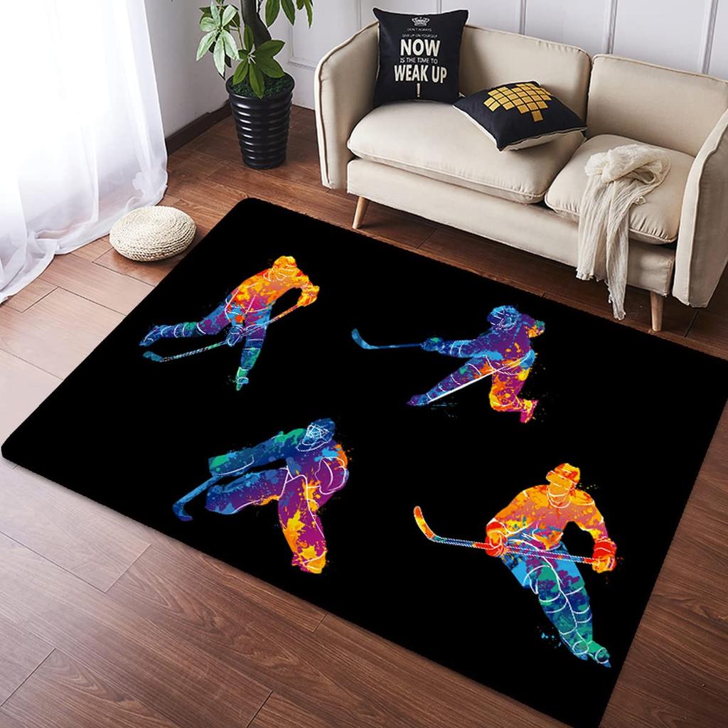 Ковер с хоккейной тематикой, домашний плюшевый нескользящий ковер для хоккея, спортивный ковер для декора гостиной, спальни, игровой комнаты, напольный коврик для хоккеиста