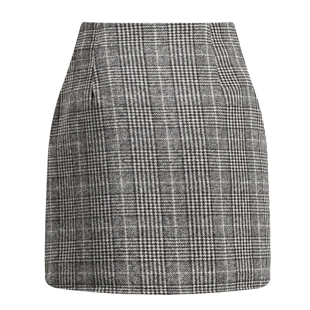 Women's, High Waisted, Plaid Skirt, Tight Fitting, Pencil, Wool, Mini Skirt