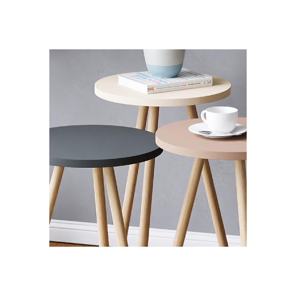 Красочный журнальный столик с тройным вложением, деревянные ножки, круглый пастельный дизайн, серый, белый, капучино