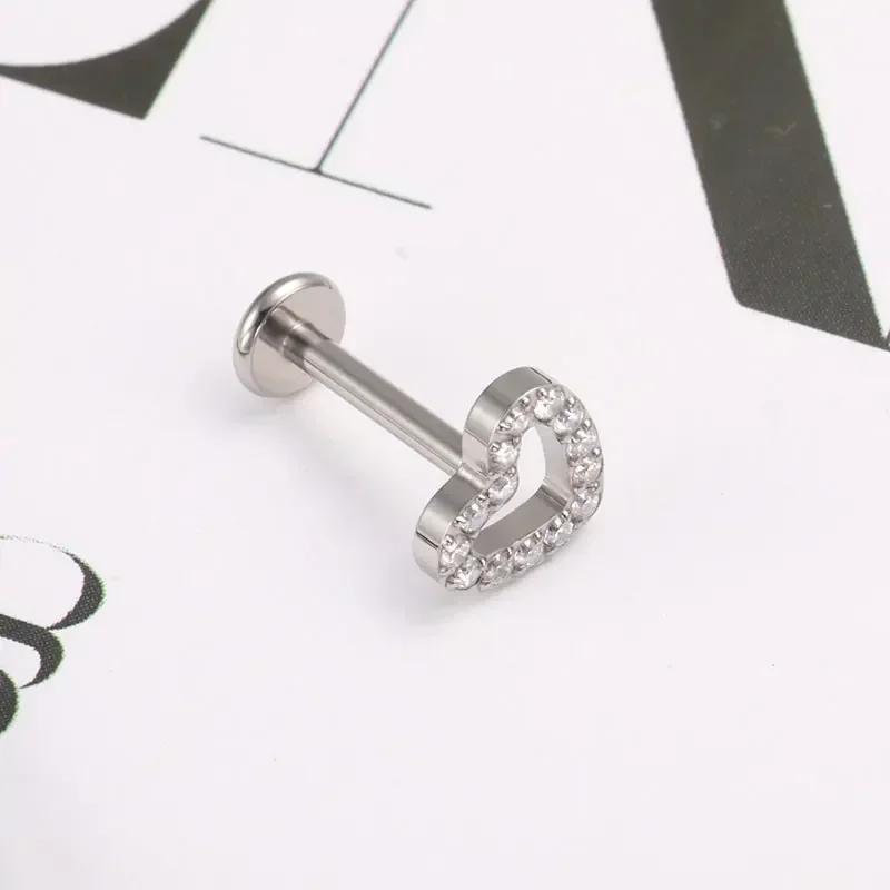 ASTM F136 Титановый Пирсинг 16G 18G Сердце с Цирконием Лабрет Серьга Внутренняя Резьба Хрящ Трагус Медуза Губа Монро Боди-Украшение