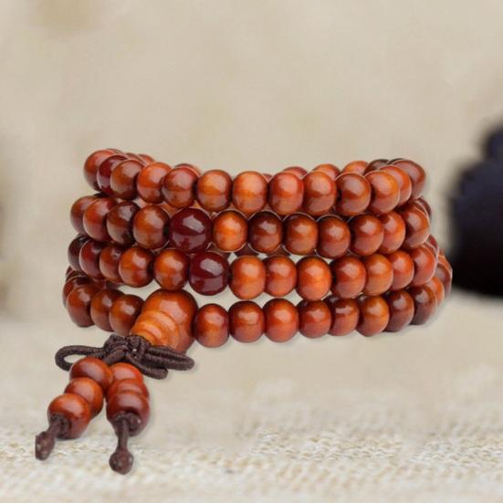 Bracelet Wooden Bead Bracelet Stress Relief Fake Sandalwood Buddhist Buddha 4-Layer Wrist Chain Men Women Bracelet Bangles