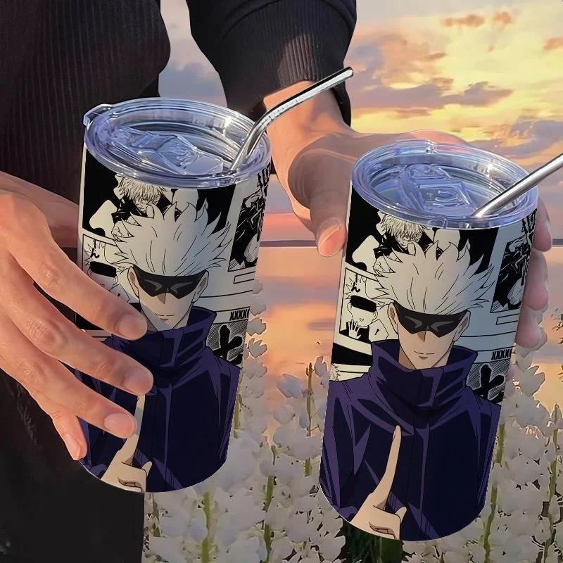 Кружка-термос Jujutsu Kaisen Юдзи 500 мл Сатору Годжо Нержавеющая сталь Дорожная термокружка С изоляцией, с трубочкой Кружка для кофе Подарок для детей