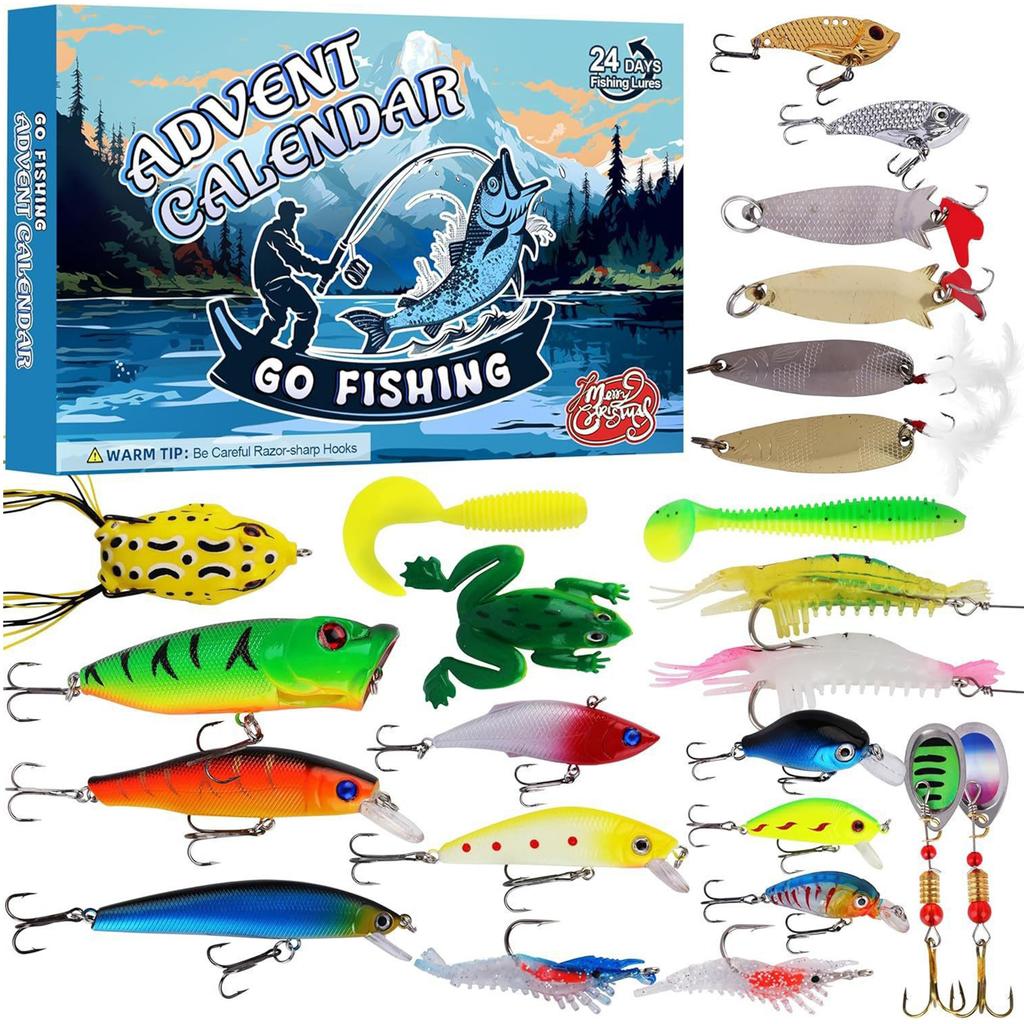 2025 Fishing Advent Calendar Christmas Countdown Calendar 24 Days Fishing Lures Set Xmas Birthday Gifts for Fisher Men Teen Boys