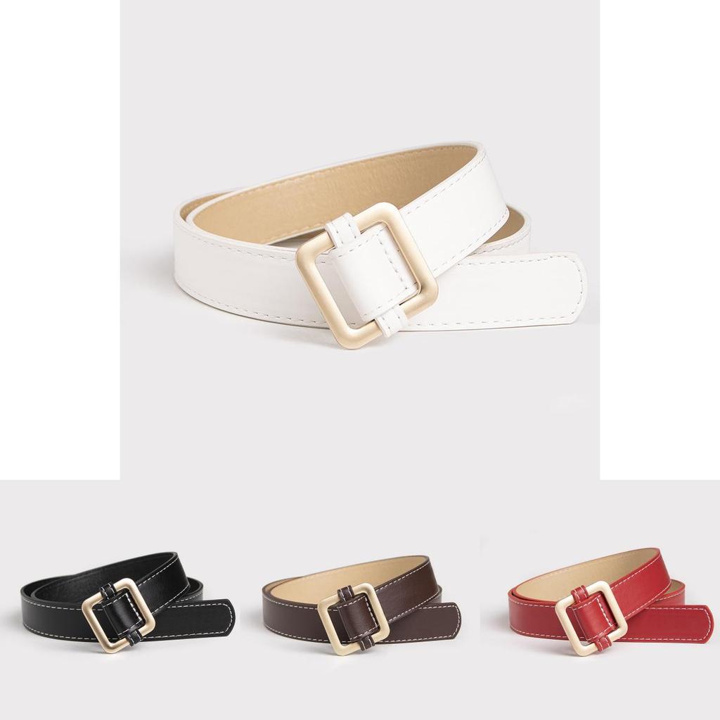 Женский кожаный ремень цвета розового золота с квадратной пряжкой и металлической застежкой для повседневной офисной одежды