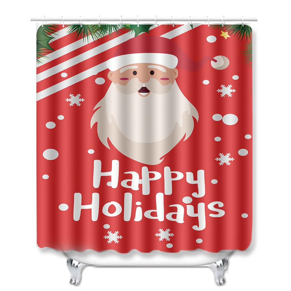 Christmas Shower Curtain Floor Mat Combination Four-Piece Set Bathroom Toilet Carpet Shower Room Mat Foot Mat