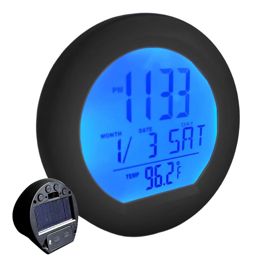 Маленькие цифровые часы на солнечной батарее, автомобильные часы для приборной панели, светодиодные автомобильные часы с календарем для салона, для класса, путешествий, стола, прикроватной тумбочки, холодильника, дома на колесах